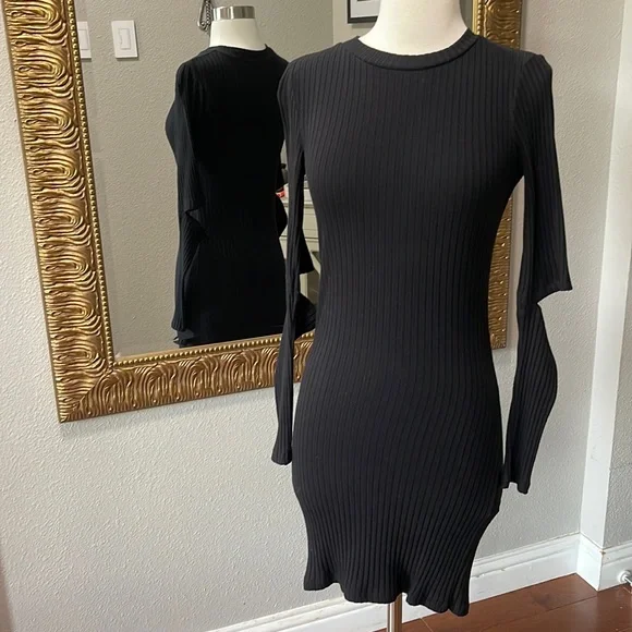Lush | Dresses | Lush Ribbed Knit Black Long Sleeve Bodycon Dress | Poshmark